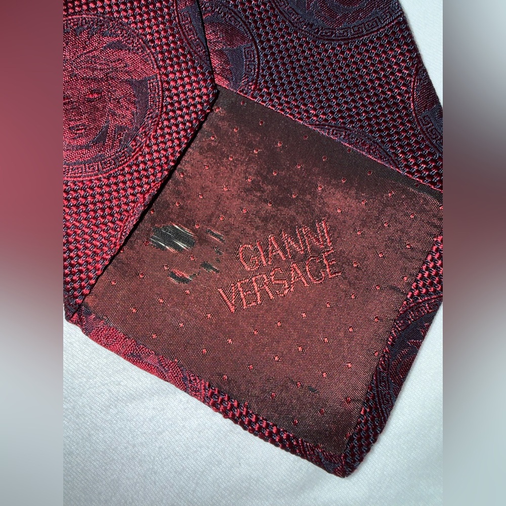 Versace Deep Red Patterned Tie - image 3